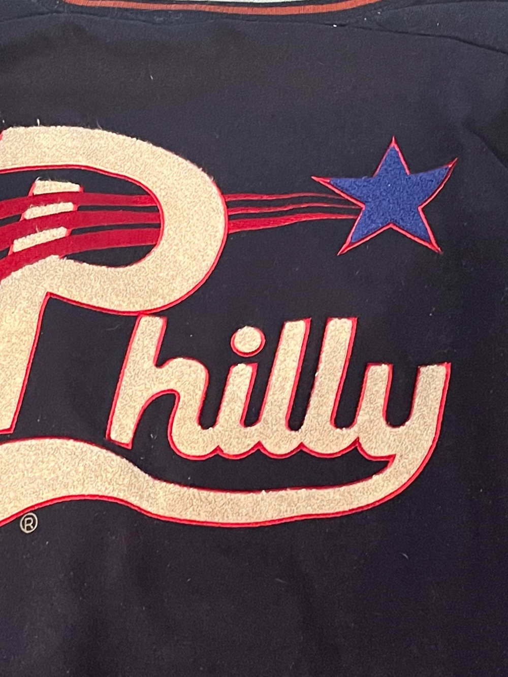 Mens Navy & Cream Varsity Jacket with 'Rally Stars' Script - Picture 3 of 3